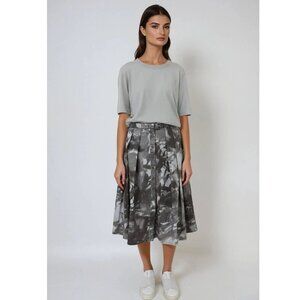 Tarais Pacentro Pleated Skirt Cotton Stretch Charcoal Dream Shadow Grey 34 US 6